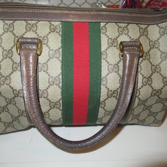 Gucci Beige and Brown Shoulder Bag with Red and Green Stripe - Picture 2 of 11